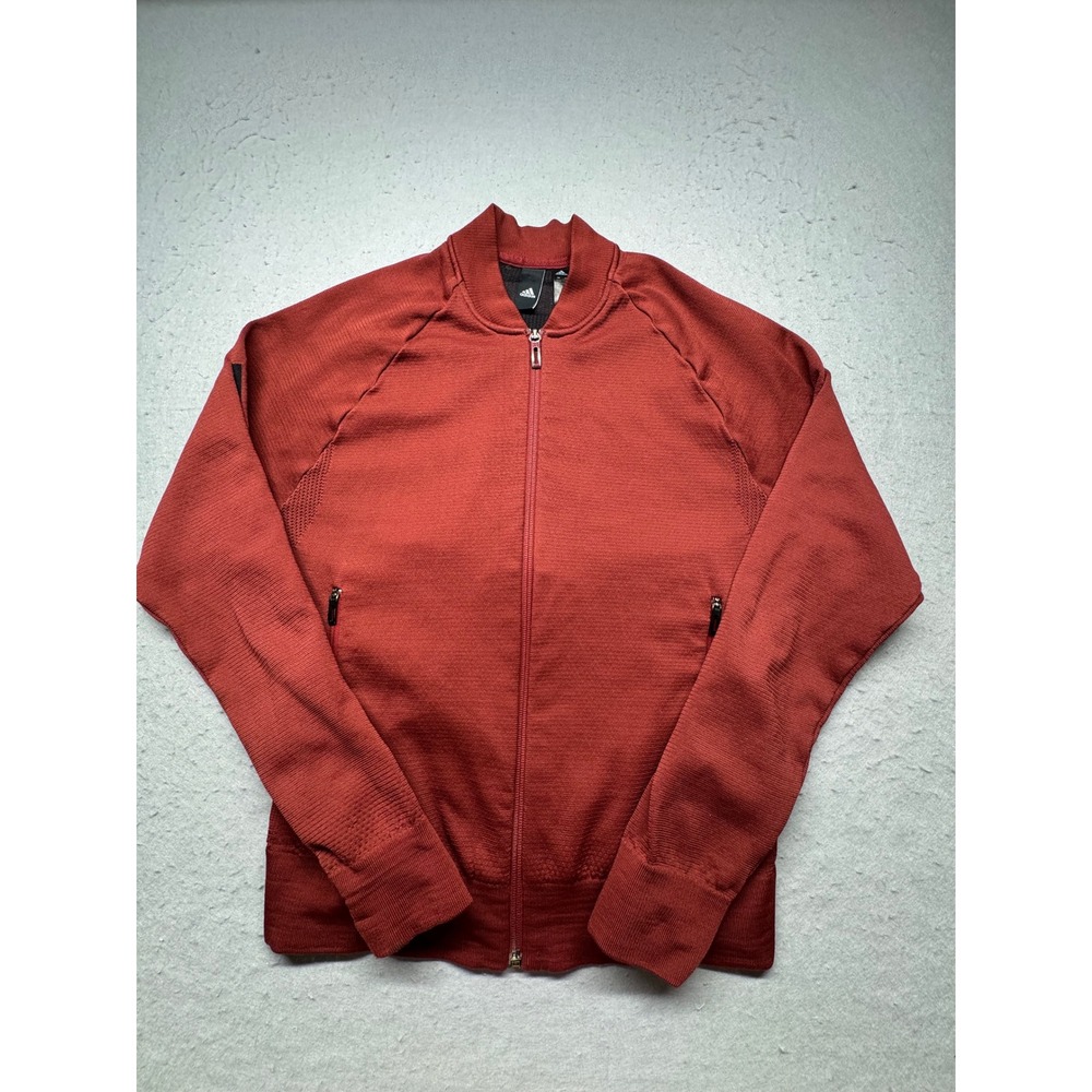 Adidas Jacket Mens Small Red ZNE Primeknit Bomber Full Zip Track Three Stripe